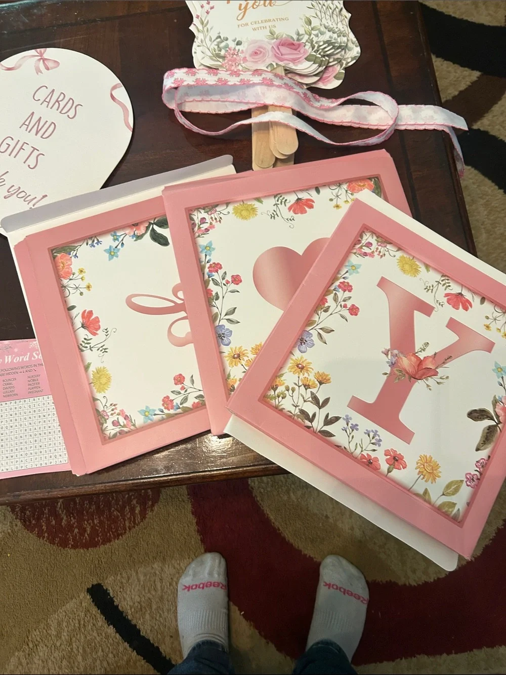 Pink Floral Baby Shower Game and Decor Set